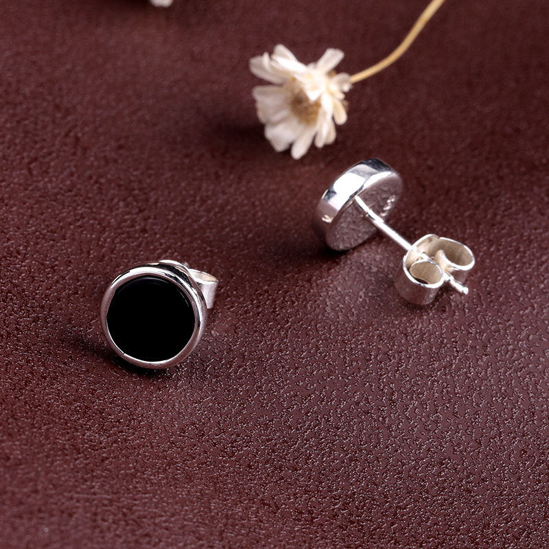 S925 Silver Onyx Studs - Modern Elegance