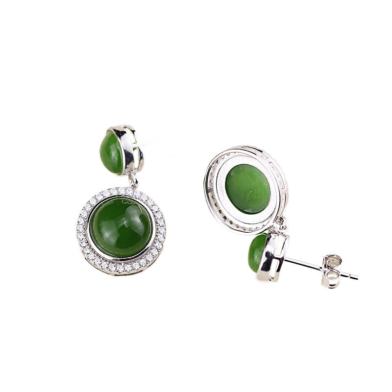 Jade and Diamond Sterling Silver Earrings - Elegant