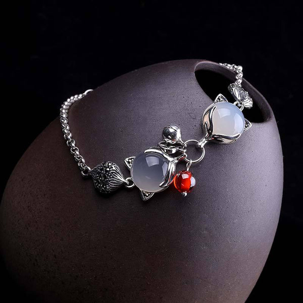 925 Silver Fox Charm Bracelet with Ruby