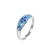 Blue Enamel S925 Sterling Silver Floral Ring