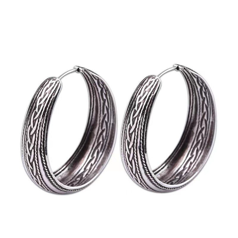 Antique Braided Silver Hoops for Elegant Women