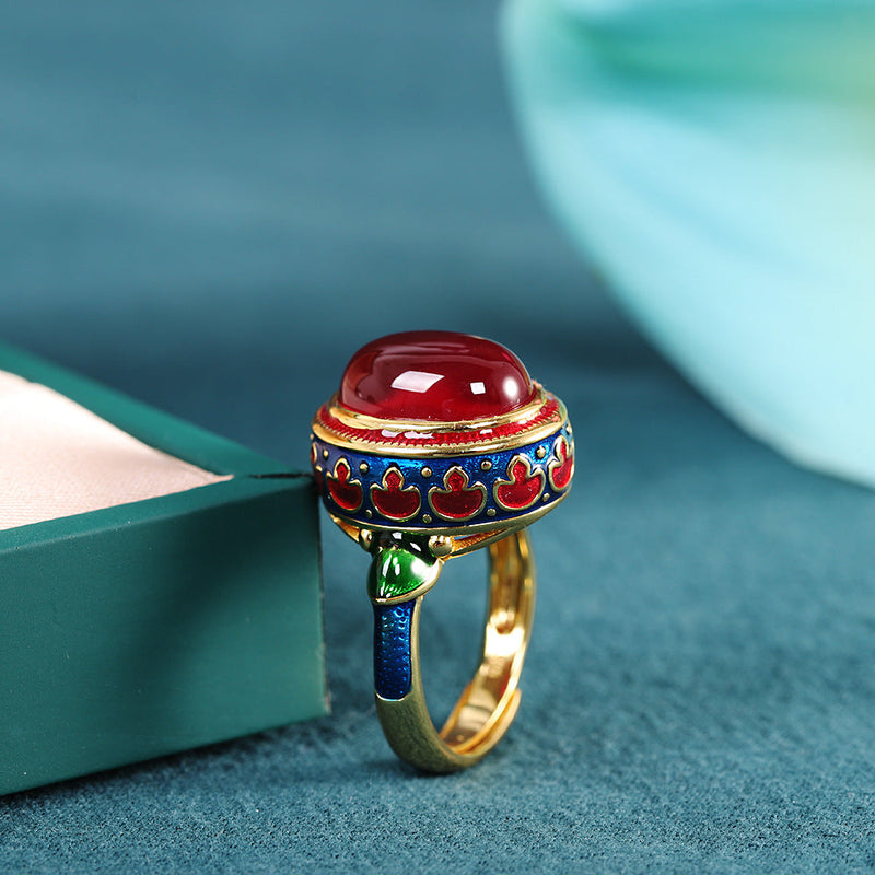 Vintage-Inspired Red Jade Adjustable Ring for Women