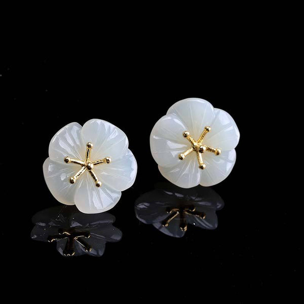 Jade Flower Gold Studs - Elegant Women's Earrings