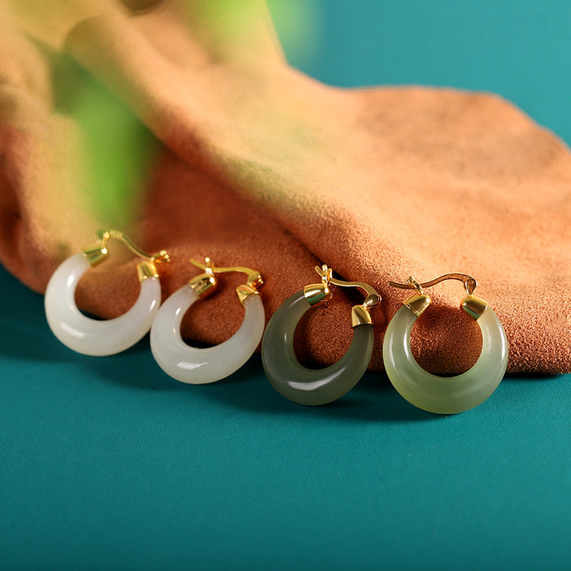 Elegant Gold & Silver Jade Hoop Earrings -  Collection