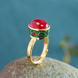 Regal Red Enamel Gemstone Ring for Women