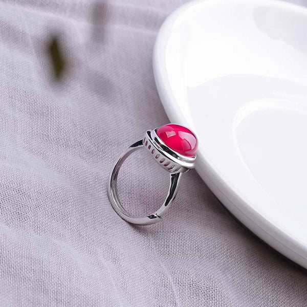 Elegant S925 Silver Ring with Red Jade Gem