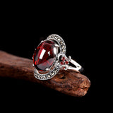 Garnet Elegance: S925 Silver Vintage Women's Ring