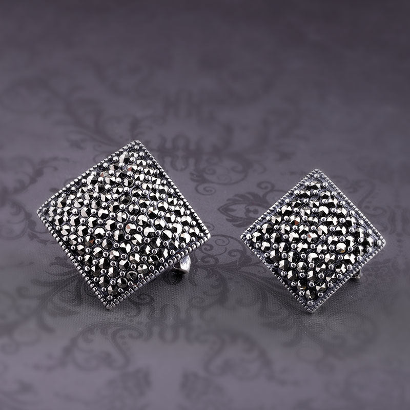 S925 Sterling Silver Marcasite Geometric Earrings