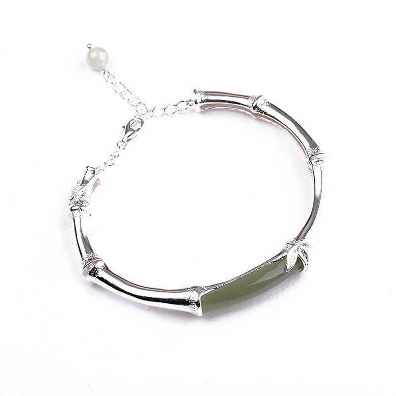 Elegant S925 Silver Jade Bamboo Bracelet - Chic