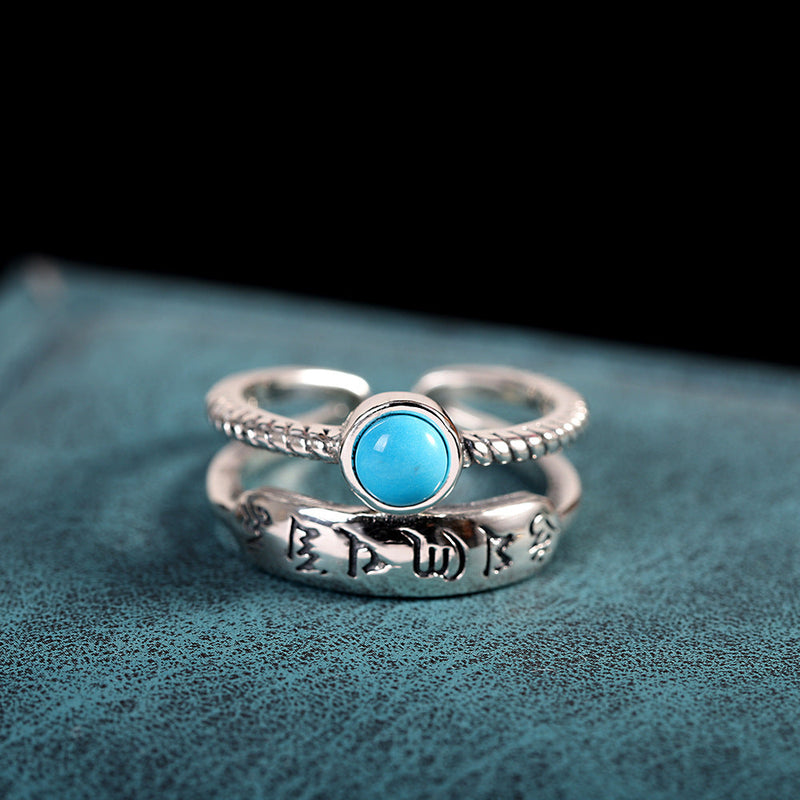 Turquoise S925 Silver Adjustable Ring for Women