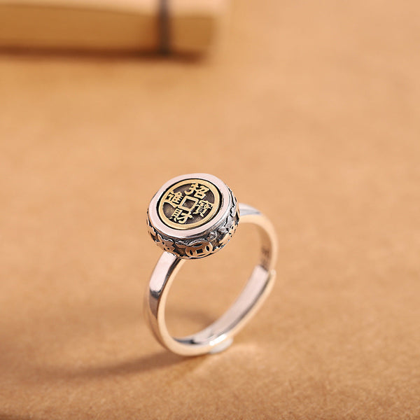 Antique Coin Sterling Silver Unisex Adjustable Ring