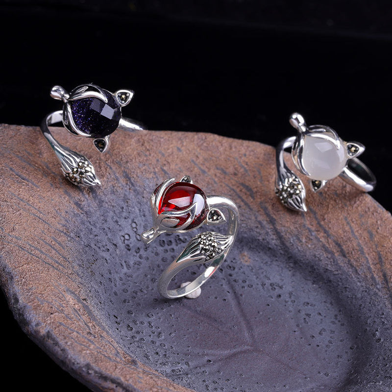 Sterling Silver Fox Gemstone Rings for Women