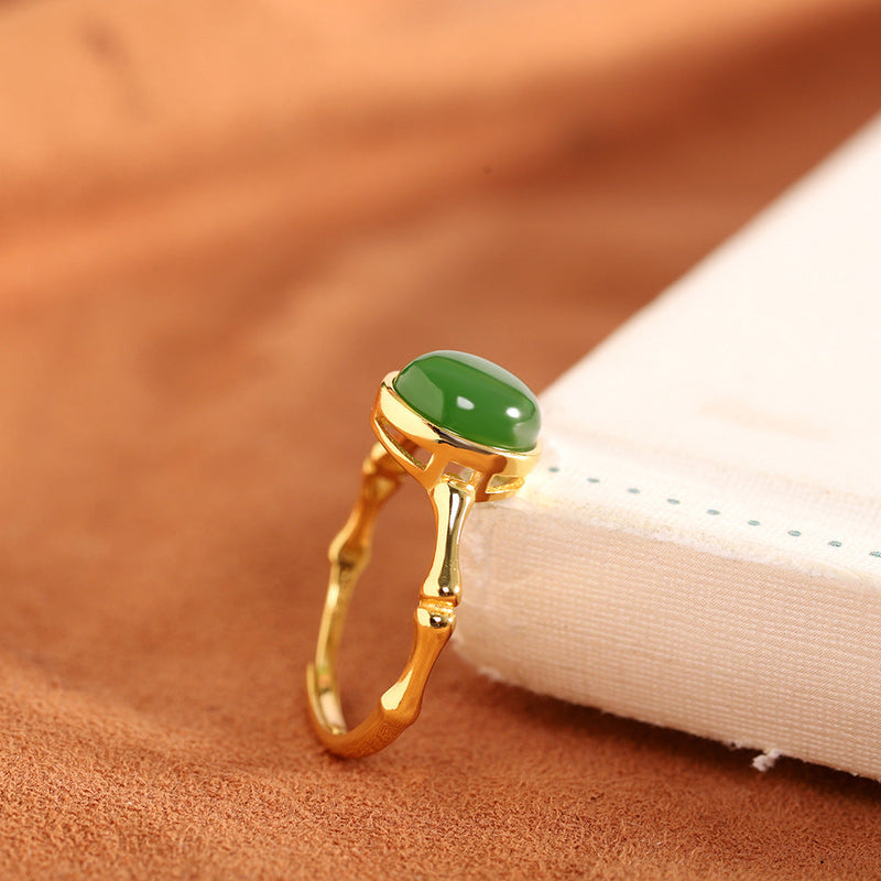 Elegant Jade Oval Rings - Gold & Silver Duo