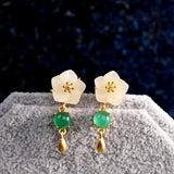 Jade Blossom Earrings with Golden Accents -