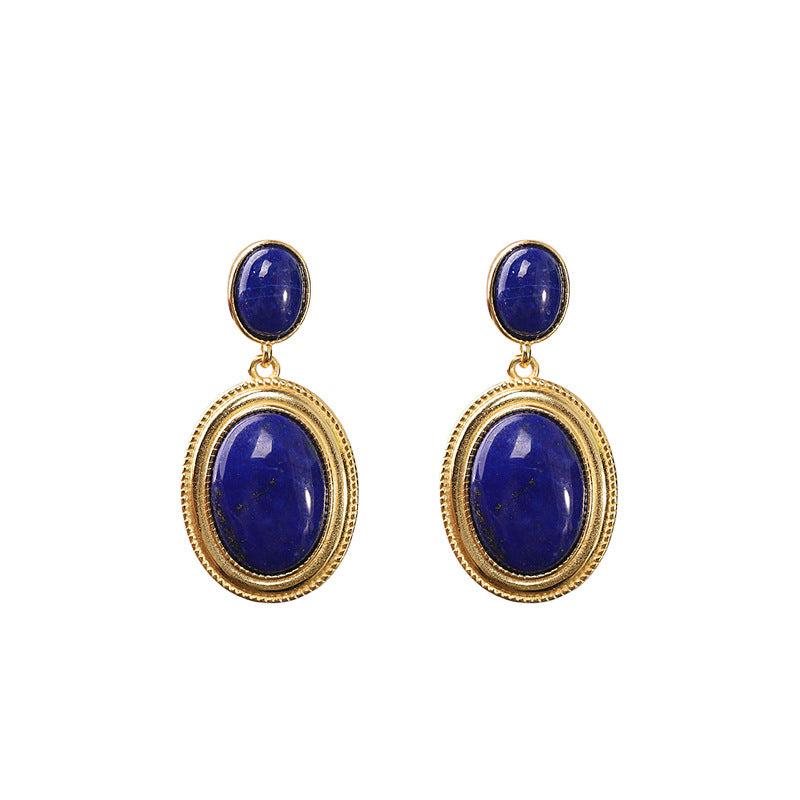 Gold-Plated Lapis Lazuli Oval Earrings - Elegance