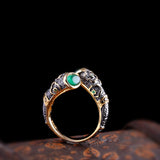 Gold-Plated Silver Emerald Dual Dragon Women's Ring