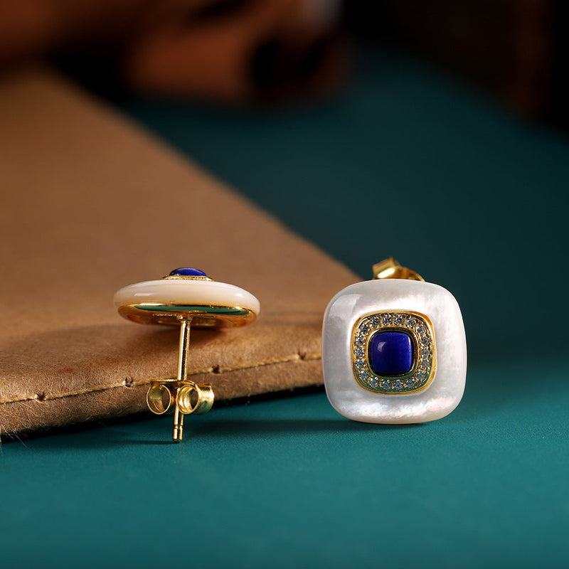 Lapis Lazuli & Pearl Gold Stud Earrings - ED0624