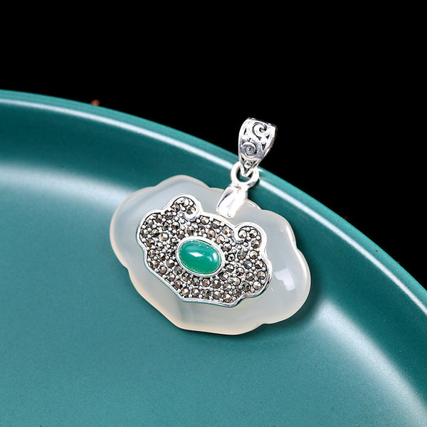 Sterling Silver White Jade Pendant for Women