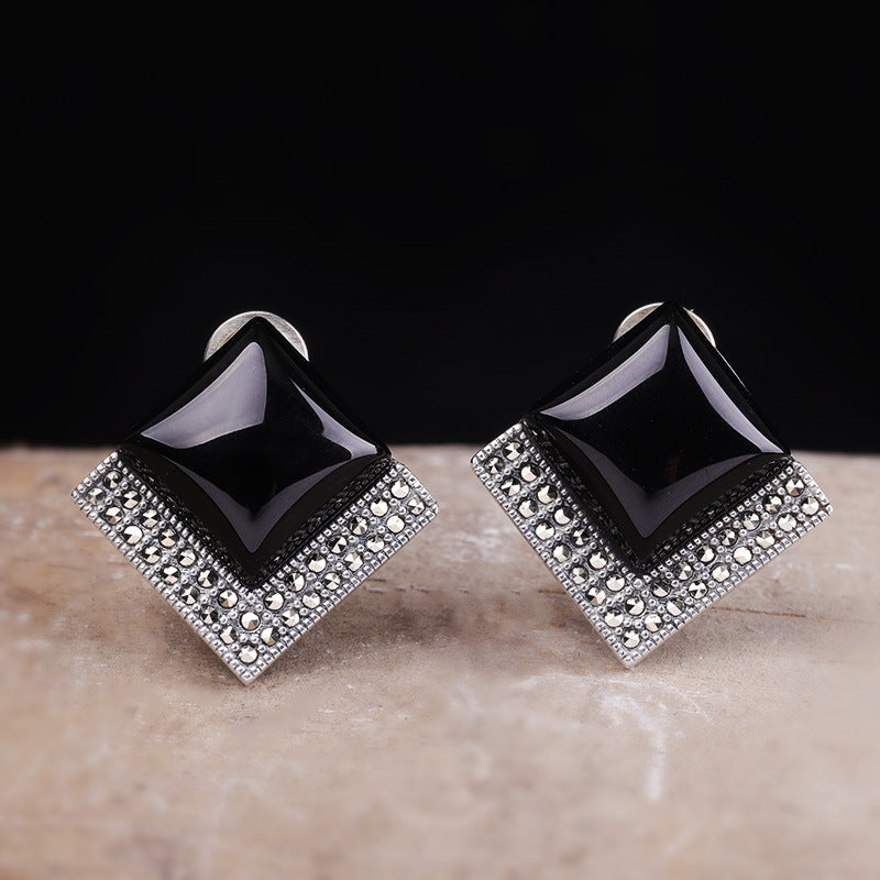 Gothic Sterling Silver Onyx Earrings - ED020533