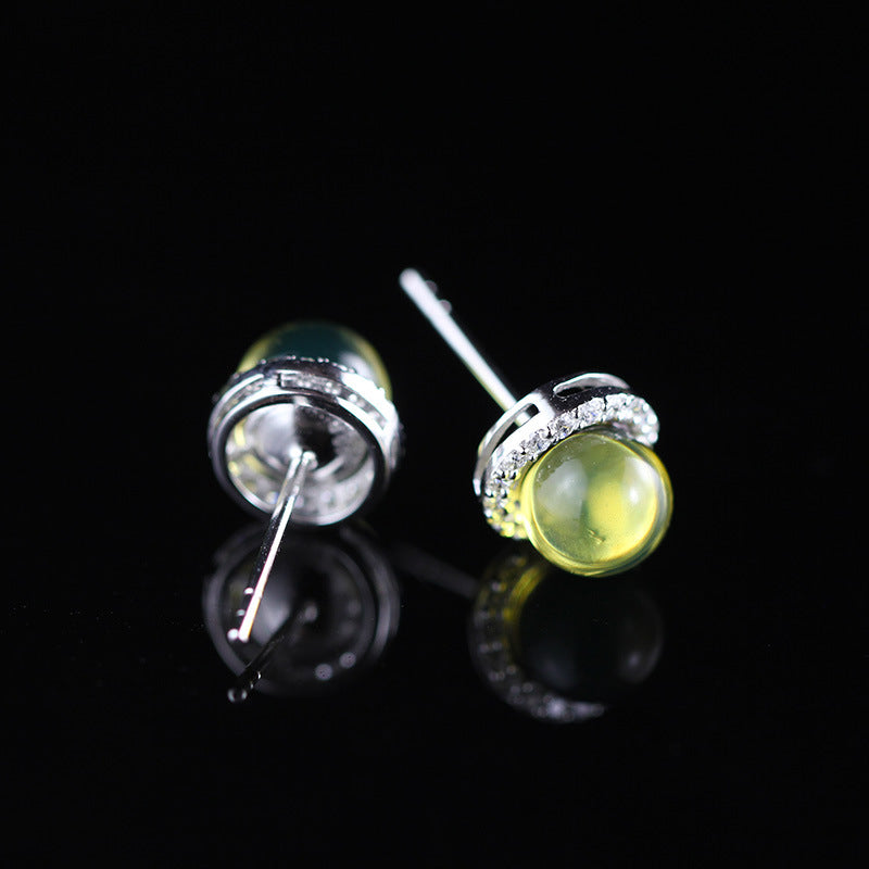 Elegant S925 Silver Green Onyx Stud Earrings