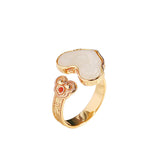 Gold Jade Cloud Ring with Coral Accent -