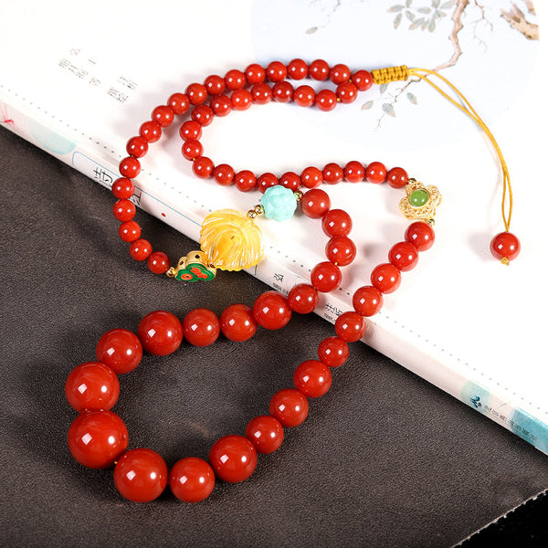 Red Agate Beaded Necklace with Charms -  Edition