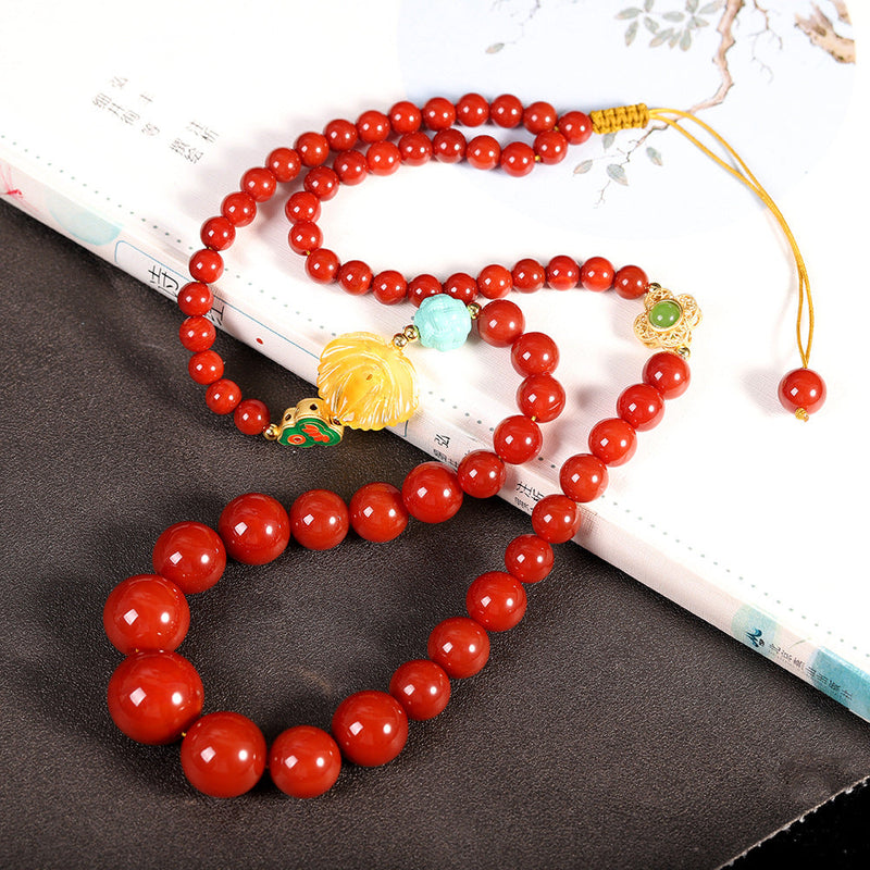 Red Agate Beaded Necklace with Charms -  Edition