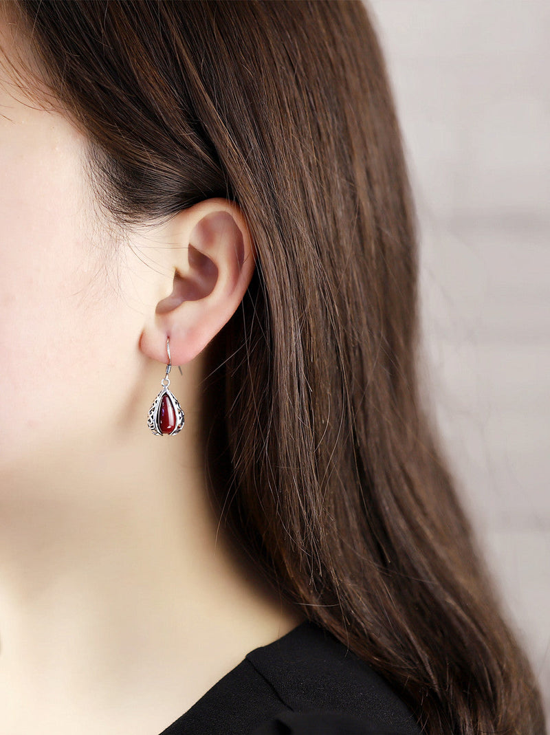 Elegant Ruby Teardrop Earrings in Sterling Silver