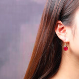 Ruby Glow Enamel Gold Hook Earrings