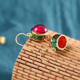 Ruby Glow Enamel Gold Hook Earrings