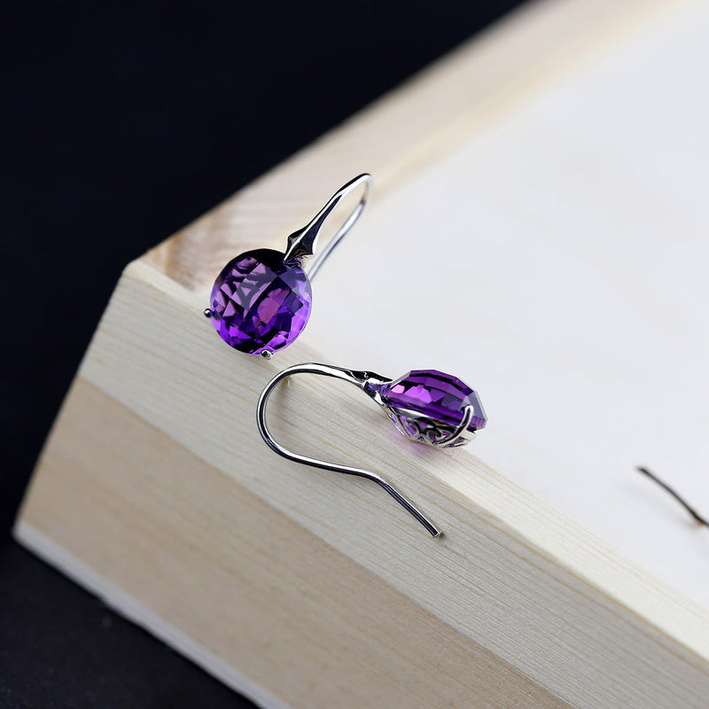 S925 Silver Amethyst Teardrop Earrings for Women