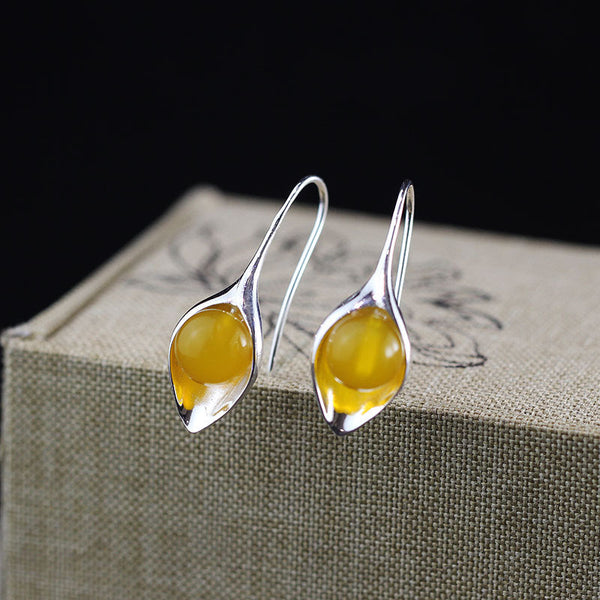 Amber Teardrop Sterling Silver Earrings for Women