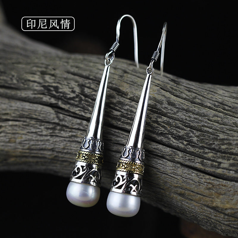 Silver Filigree Pearl Drop Earrings - Elegant Style