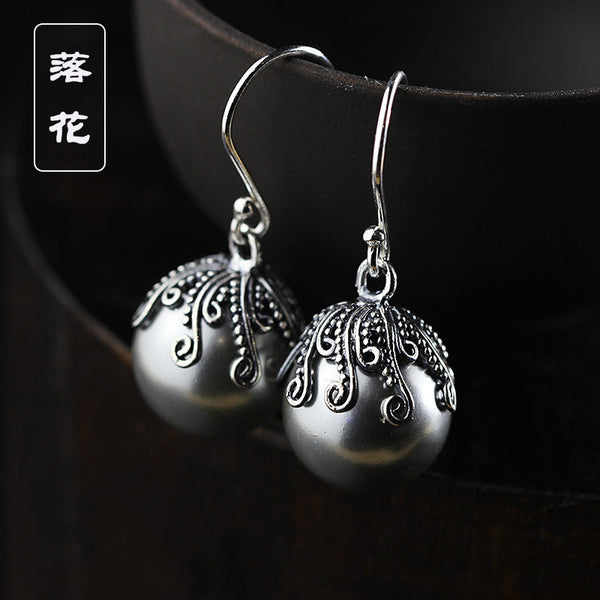 Vintage Silver Filigree Pearl Earrings for Women