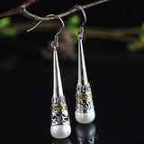 Silver Filigree Pearl Drop Earrings - Elegant Style