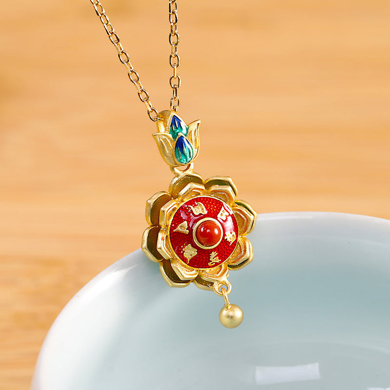 Gold Lotus Medallion with Red Enamel for Devotees