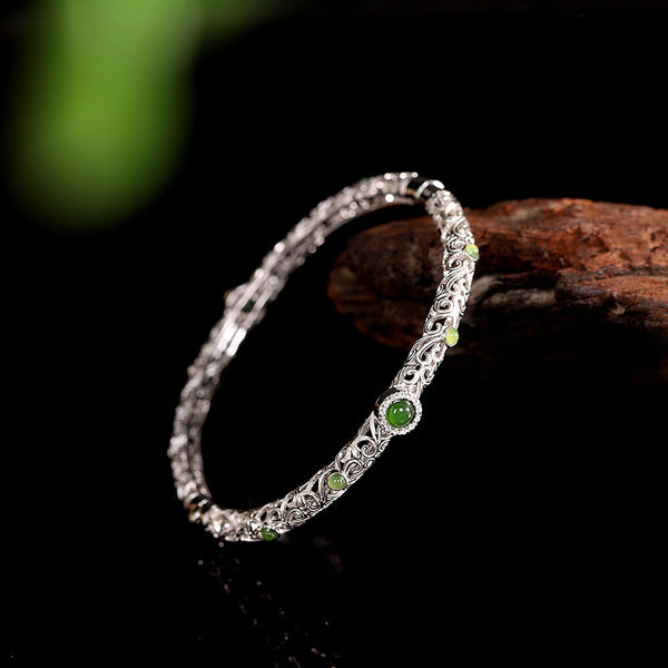 Elegant 925 Silver Jade Bangle - Timeless Beauty