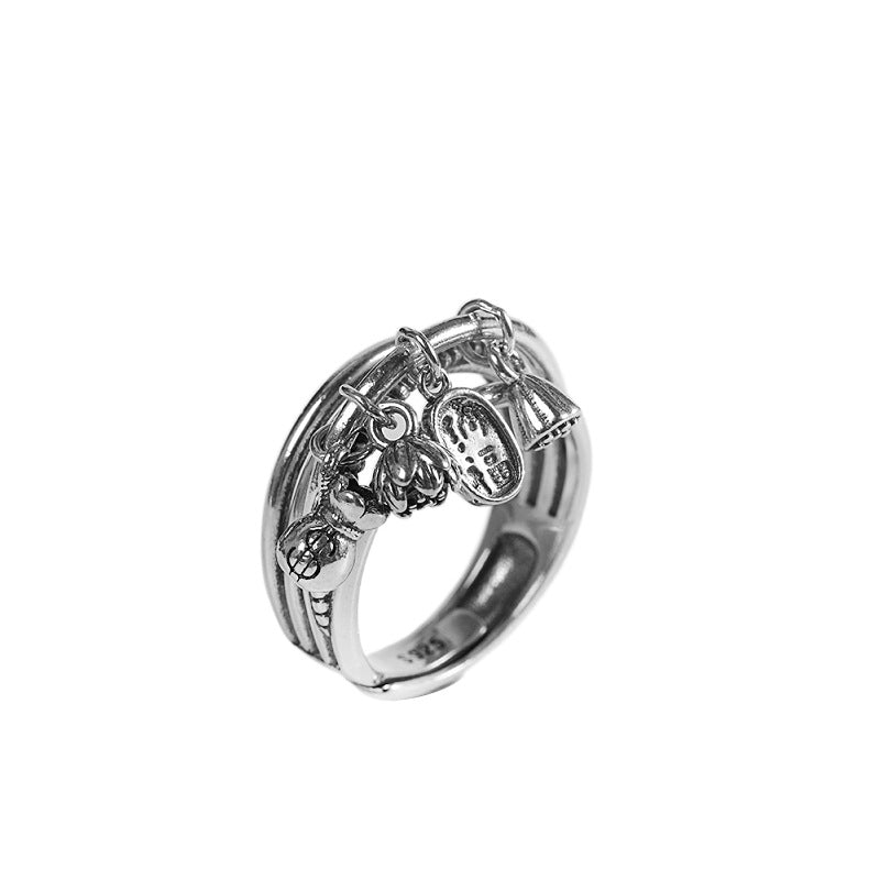 Sterling Silver Charm Ring - Vintage Adjustable Design