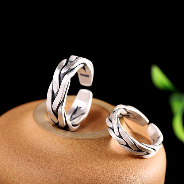 Sterling Silver Woven Band Rings for Couples