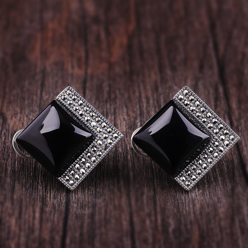 Gothic Sterling Silver Onyx Earrings - ED020533