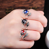 Sterling Silver Fox Gemstone Rings for Women