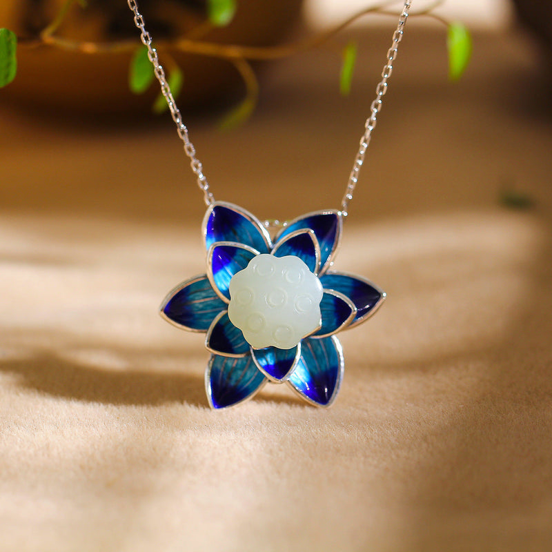 Enamel Lotus 925 Silver Pendant for Women