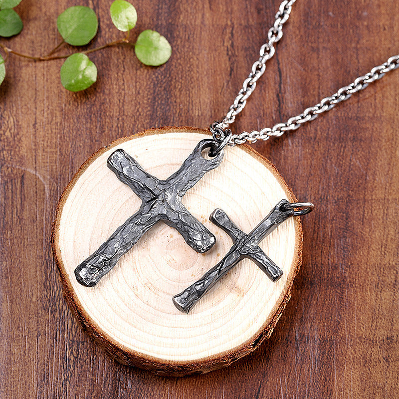 Rustic Textured Sterling Silver Cross Necklace - Unisex