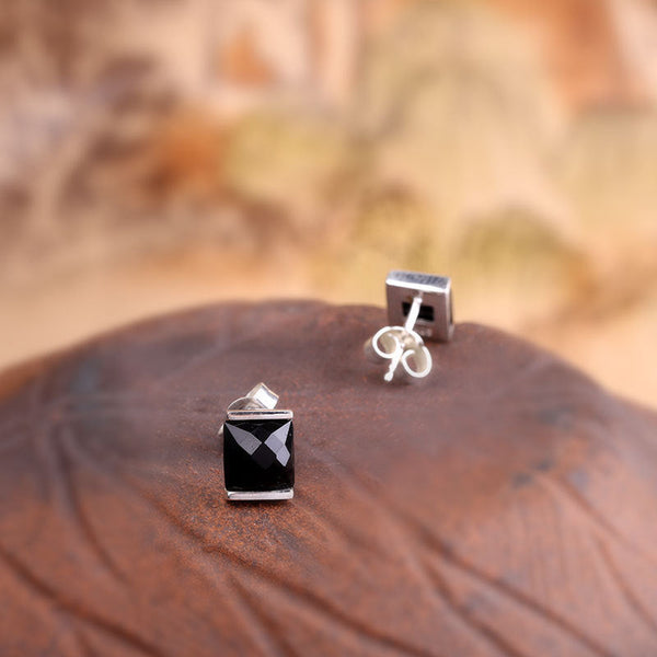 Sterling Silver S925 Black Onyx Studs - Elegant