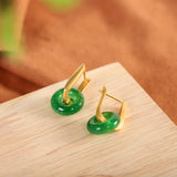 Emerald Jade Gold Hoop Earrings for Women