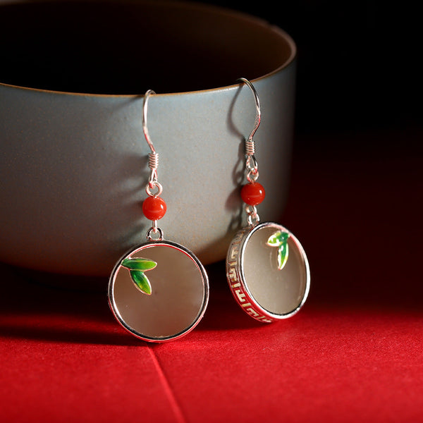 Gold-Plated Jade and Carnelian Dangle Earrings