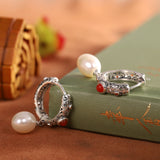 Silver Filigree Pearl Drop Earrings - Elegant Style