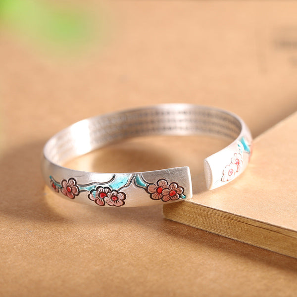 Sterling Silver Floral Enamel Bracelet for Women