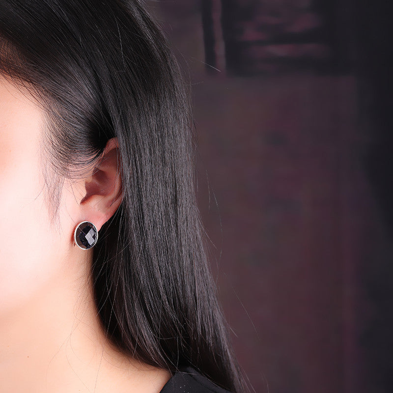 Faceted Black Onyx Clip Earrings for Elegant Women