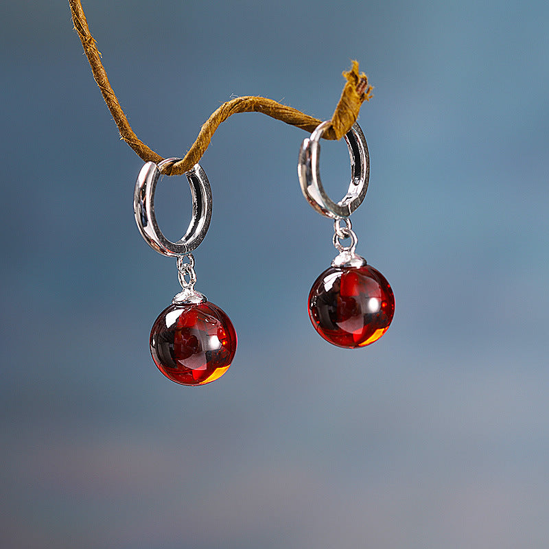 Red Amber Drop Earrings for Elegant Women